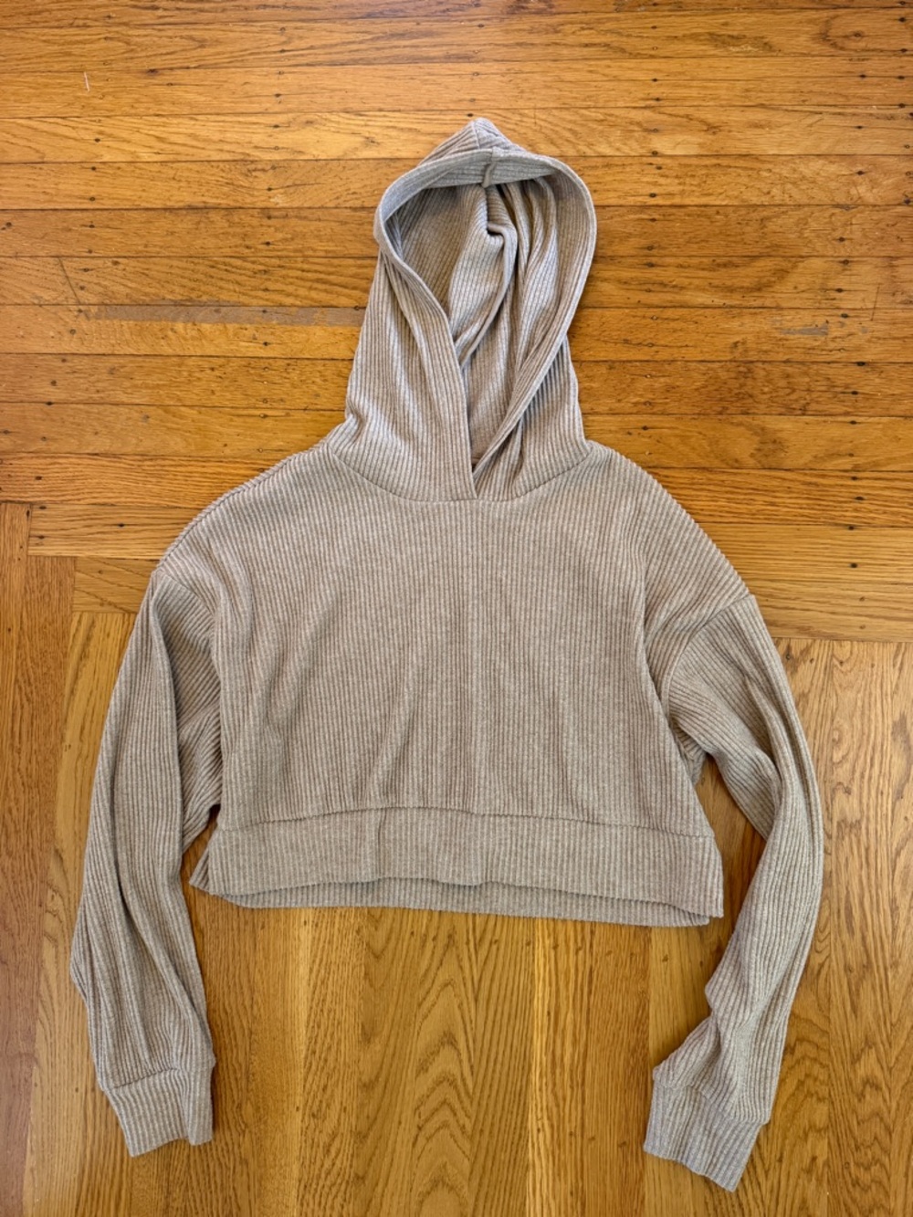 ALO Yoga Ribbed Cropped Hoodie in Taupe